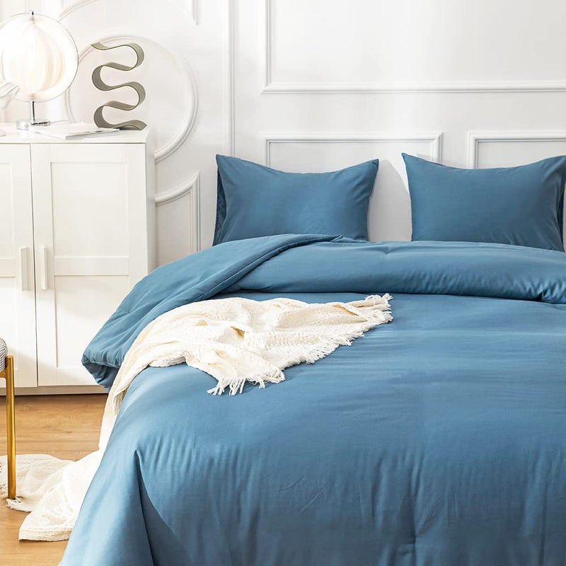 Cottonight Lake Blue Comforter Sets Queen Blue Modern Bedding Comforter Set Full Size Haze Blue Solid Blanket Quilts Lightweight Breathable 3 Piece Bedding Comforter for Alll Ages Season - Image 5